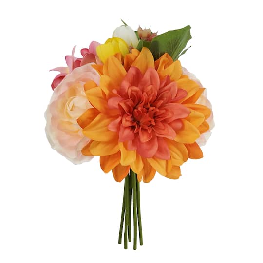 11.5" Orange & Pink Dahlia & Ranunculus Bouquet by Ashland®